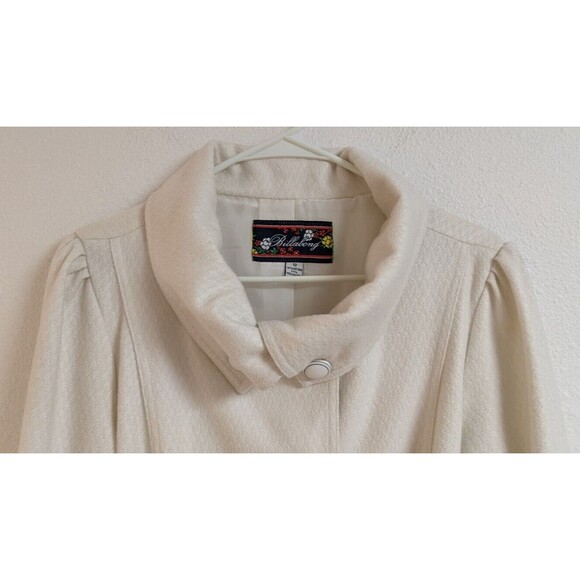 Women's BILLABONG Cotton/Poly Cream Color Double Breasted Belted Coat Size 12 - Picture 2 of 13